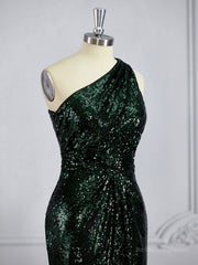 Sheath/Column One-Shoulder Sweep Train Sequins Bridesmaid Dresses