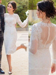 Sheath/Column Scoop Tea-Length Lace Wedding Dress