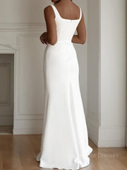 Sheath/Column Straps Floor-Length Stretch Crepe Wedding Dresses