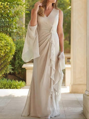 Sheath/Column V-neck Floor-Length Chiffon Mother of the Bride Dresses With Ruched