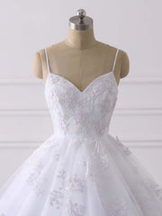 Spaghetti Straps Lace Tulle Ruffles Wedding Dresses