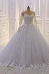 Trendy Sweetheart Long Sleevess Ivory Ball Gown Wedding Dress