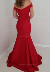 Trumpet Mermaid Off The Shoulder Sleeveless Satin Long Floor Length Prom Dress